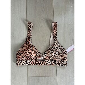 NWT Victorias Secret Leopard Print Bikini Top Front Cutout Swim Brown Womens M